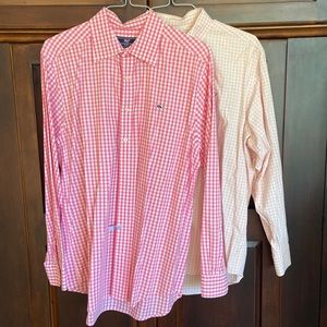 Two Vineyard Vines Pink & White Gingham Shirts Size L